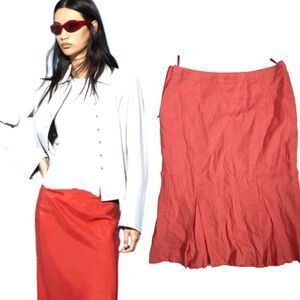 Maxmara Max &Co 💯 Linen Coral  Knee Length Skirt M US6